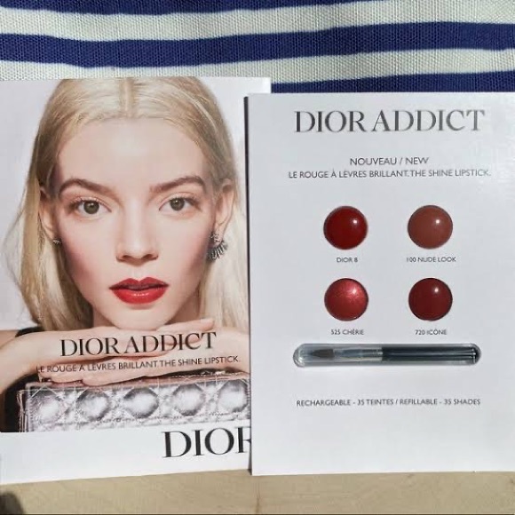 NEW Dior Addict Le Rouge Shine Lipstick Sample Card 4 Shades With Brush - Picture 2 of 6